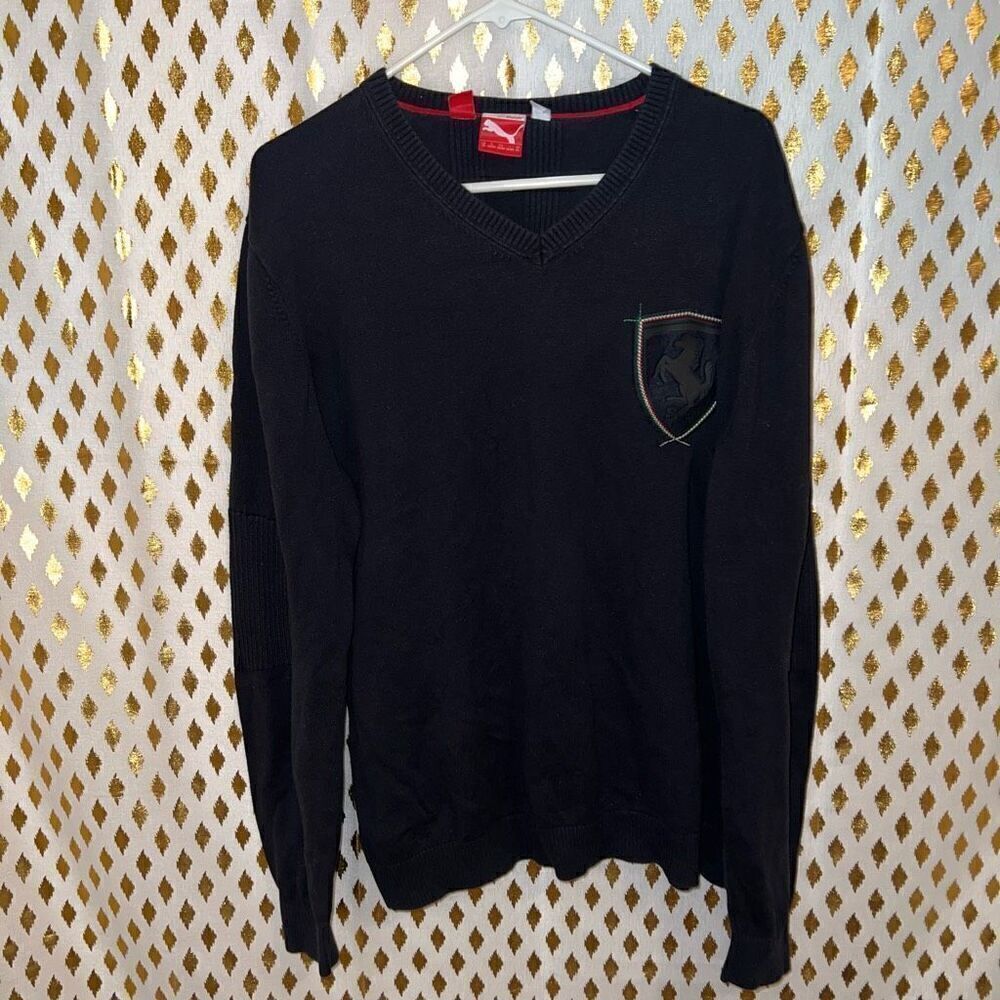 Ferrari x Puma Mens Scuderia Ferrari Sweater Long Sleeve Pullover v neck size XL